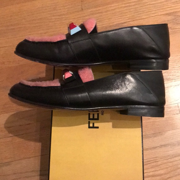 FENDI Shearling Studded Loafers Size 42 - Picture 5 of 6
